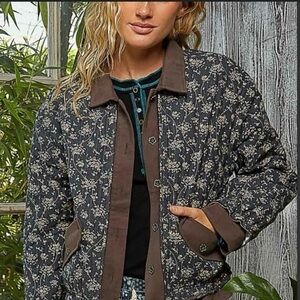 Floral Patterned Jacket - Black and Brown